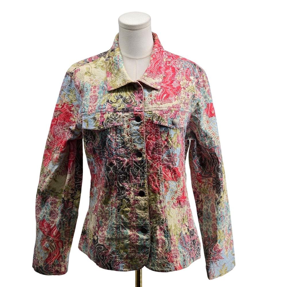 Analogy Jacket Womens XL Multicolor Quilted Paisley Embroidered Snap Pockets